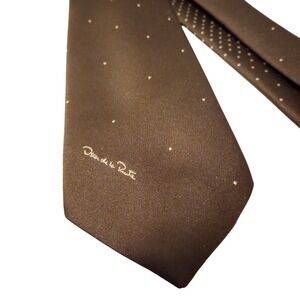 Oscar de la Renta Mens Brown Pin Dot Silk Necktie Classic Designer Signature Tie